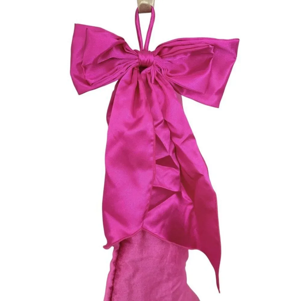 Anthropologie PINK Velvet Bow Stocking  Christmas Holiday Plush Luxury Brand NEW